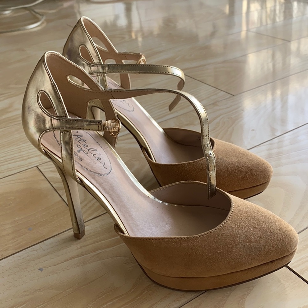 Beige platform heels